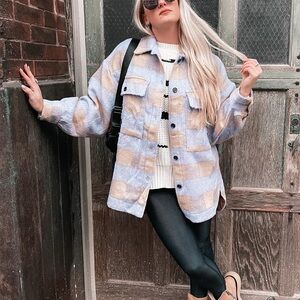 Plaid Utility Shacket Jacket in Lavender and Beige
